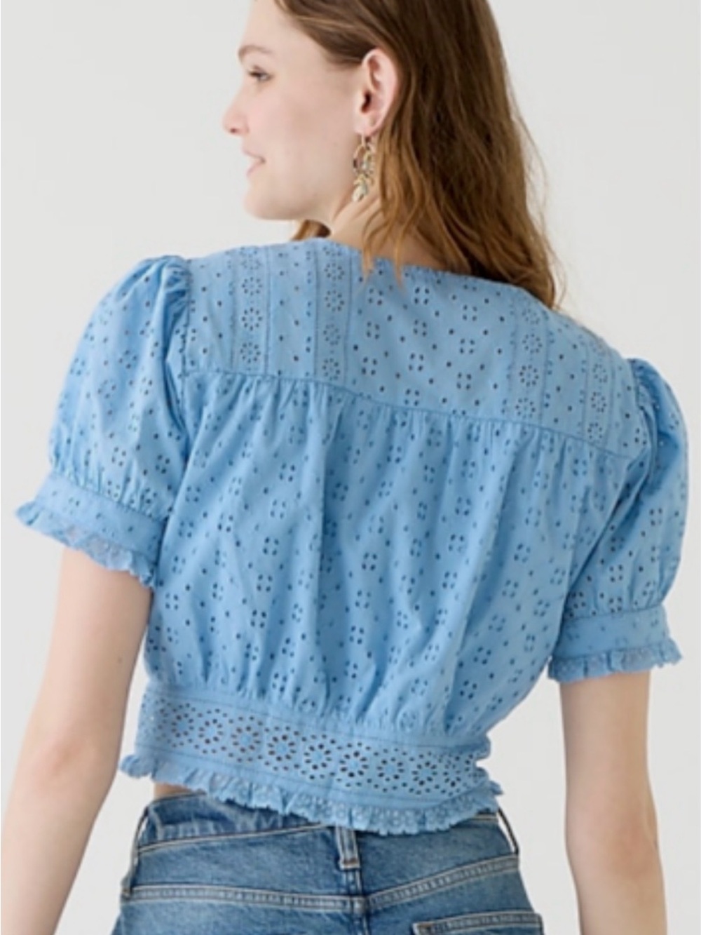 J Crew Babydoll Cropped Top Sz XXL Eyelet Lace 100% Cotton Lined Ruffles Dainty - Picture 6 of 9